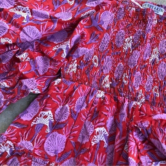 Mulberry & King Smocked Mini Dress Tiered Babydoll Poppy Lilac Floral Print XS/S - Picture 2 of 6